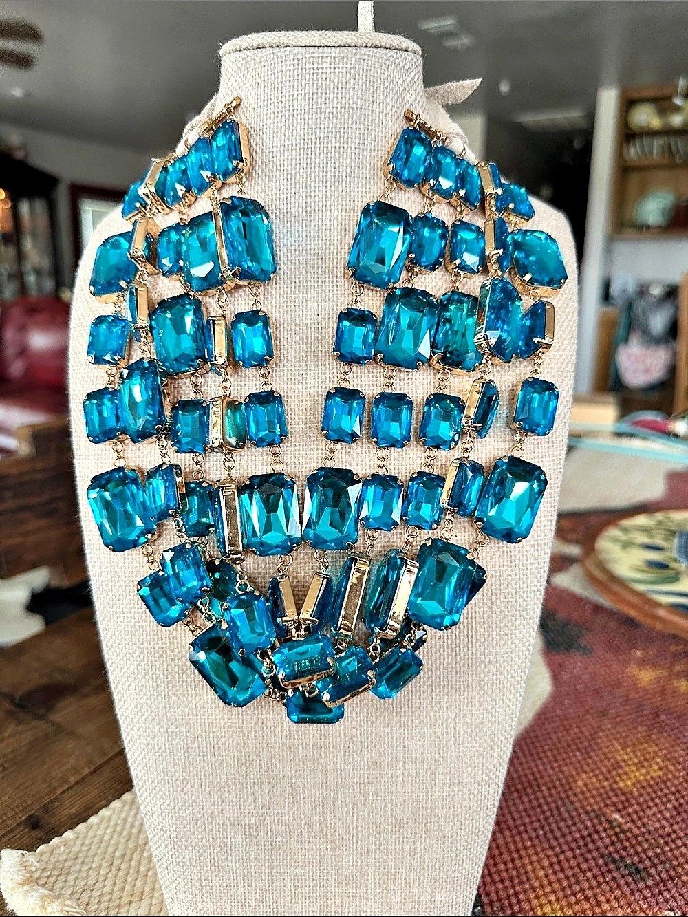 A Rare Bird Crystal Statement Necklace Blue & Gold
